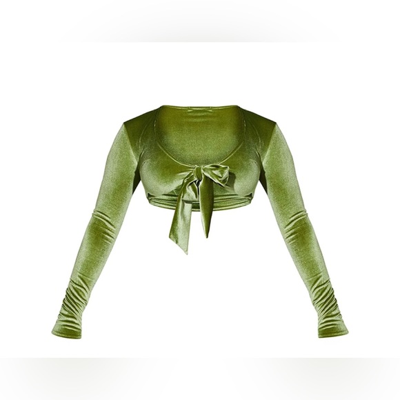 NWT PLT Shape Olive Velvet Tie Front Crop Top with Matching Velvet Tights Size 8 - Picture 3 of 9